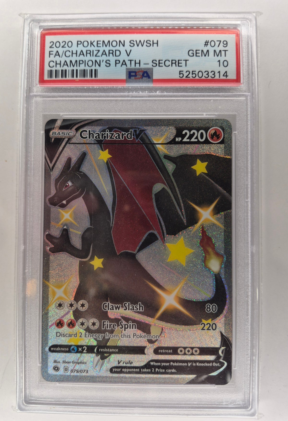 2020 Pokémon SWSH Full Art Charizard V Secret Rare Champions path PSA 10