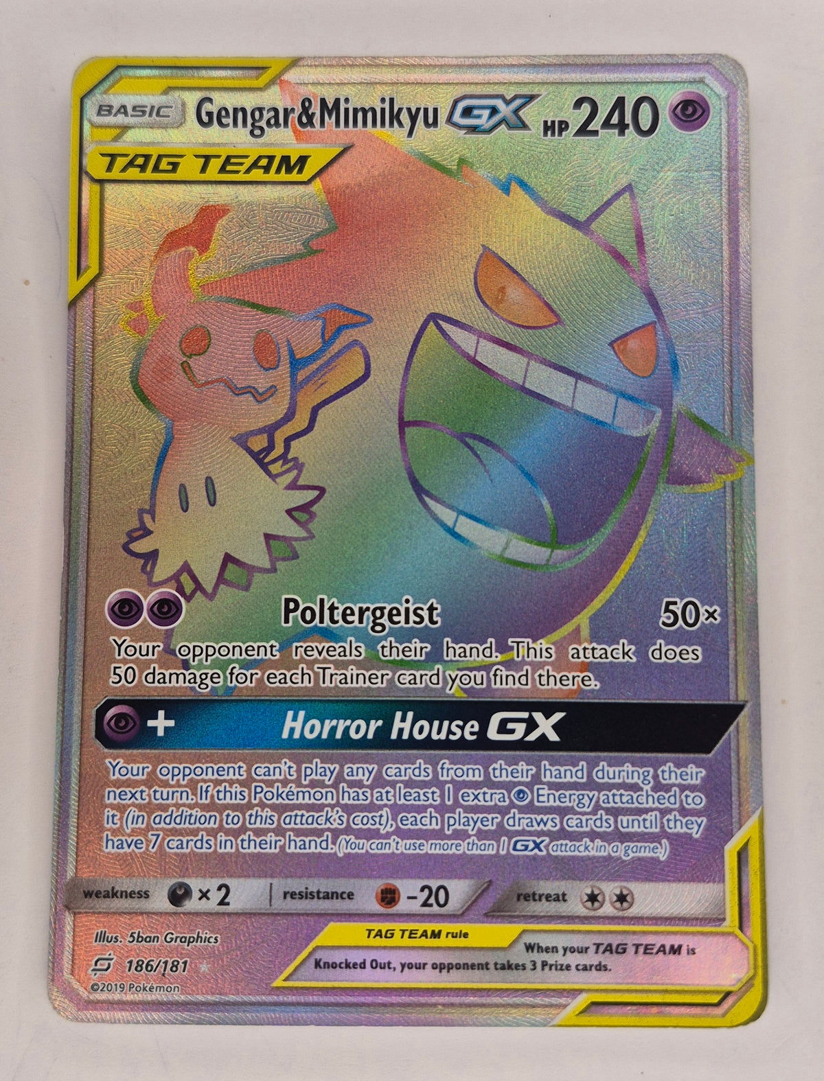 2015 Gengar & Mimikyu GX 186/181 Secret Rare Holo TAG TEAM Sm-Team Up Pokemon MP/DMG