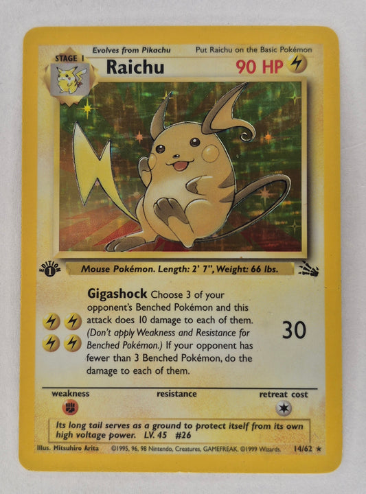 1999 WOTC Pokemon 14/62 Raichu 1st Edition Holo MP