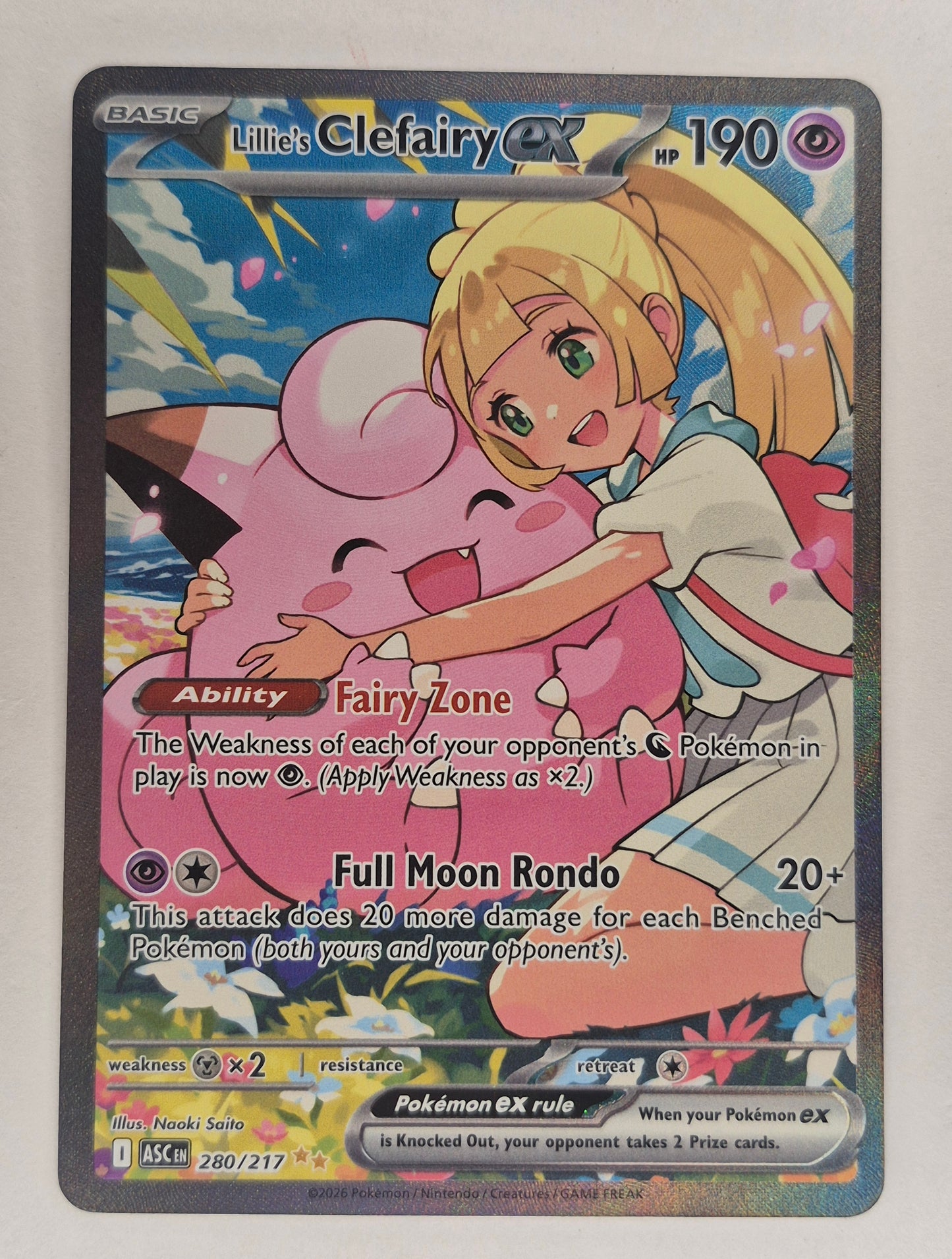 Pokémon TCG. Lillie’s Clefairy EX 280/217 SIR Ascended Heroes English 2026 NM
