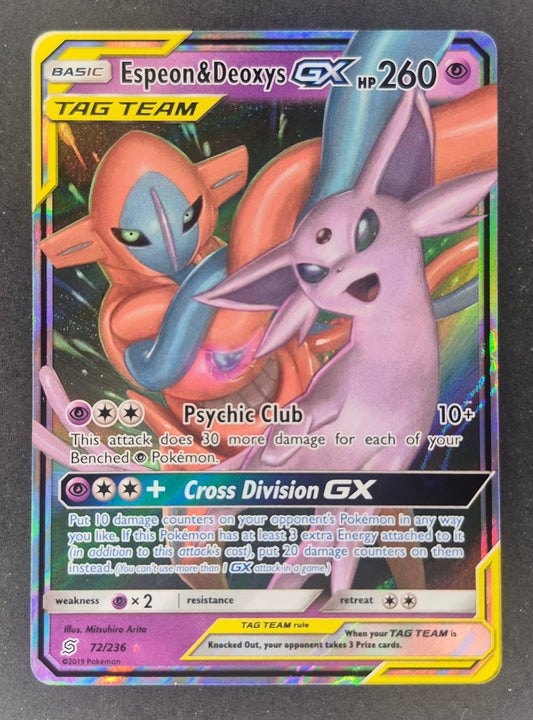2019 Pokemon TCG SM Unified Minds #72/236 Espeon & Deoxys GX Ultra Rare NM