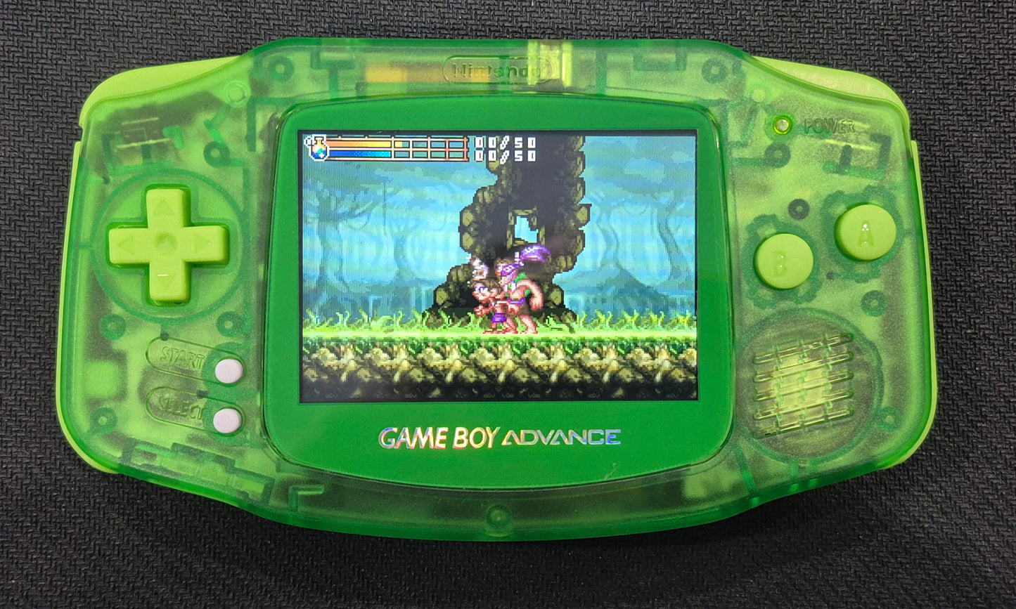 2000 Nintendo Gameboy Advance AGB-001 Brand new Clear Green case,IPS Backlit screen VGC New!