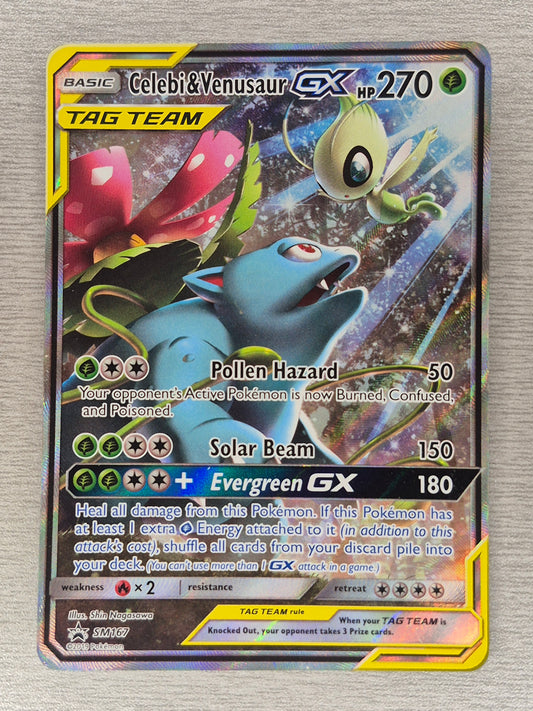 2019 Pokémon SM Black Star Promo #SM167 Alt Art Celebi & Venusaur GX MP/LP
