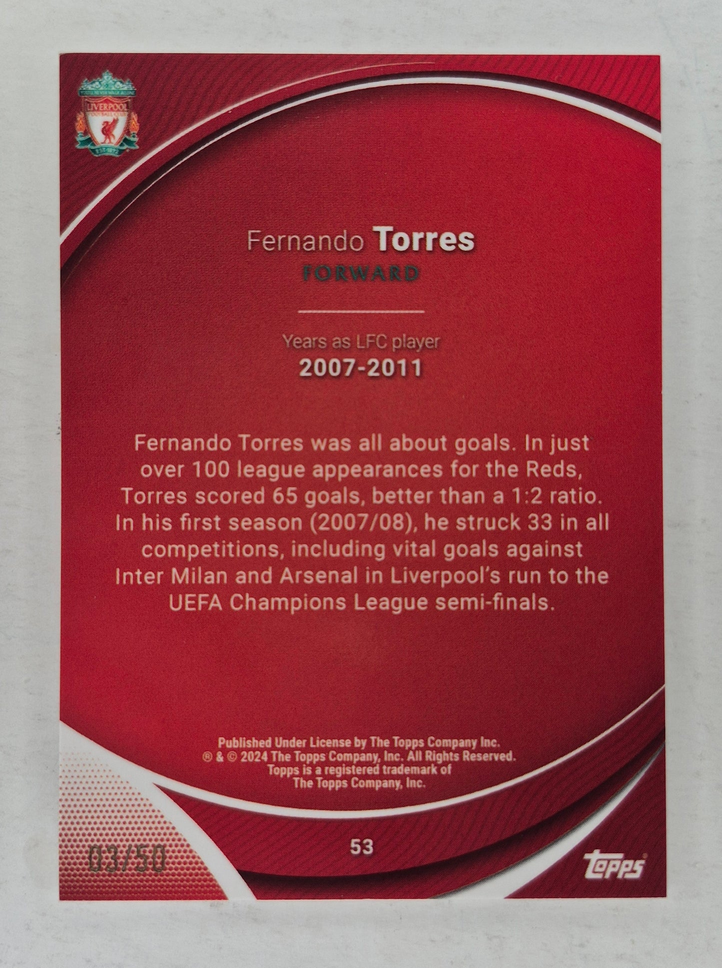 2024 Topps Chrome Liverpool Team Set - Fernando Torres Orange 03/50