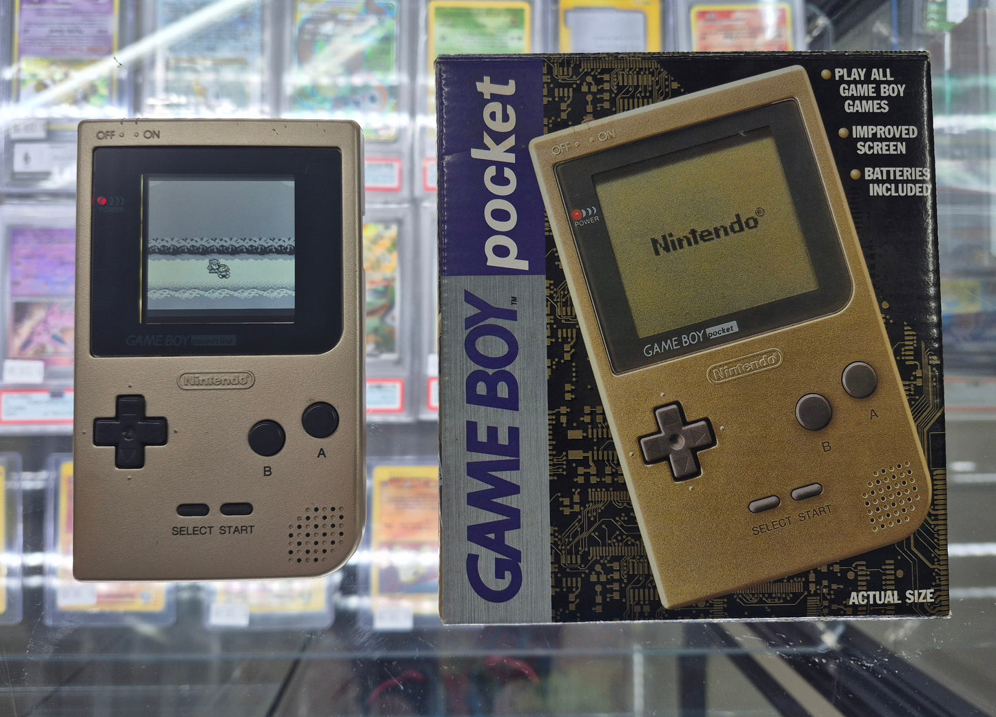 Nintendo Gameboy Pocket MGB-001 Console Gold HandHeld System Complete In Box(New Backlit Screen)