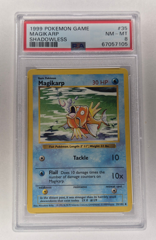 1999 Pokémon Base Set 35/102 Magikarp Shadowless PSA 8