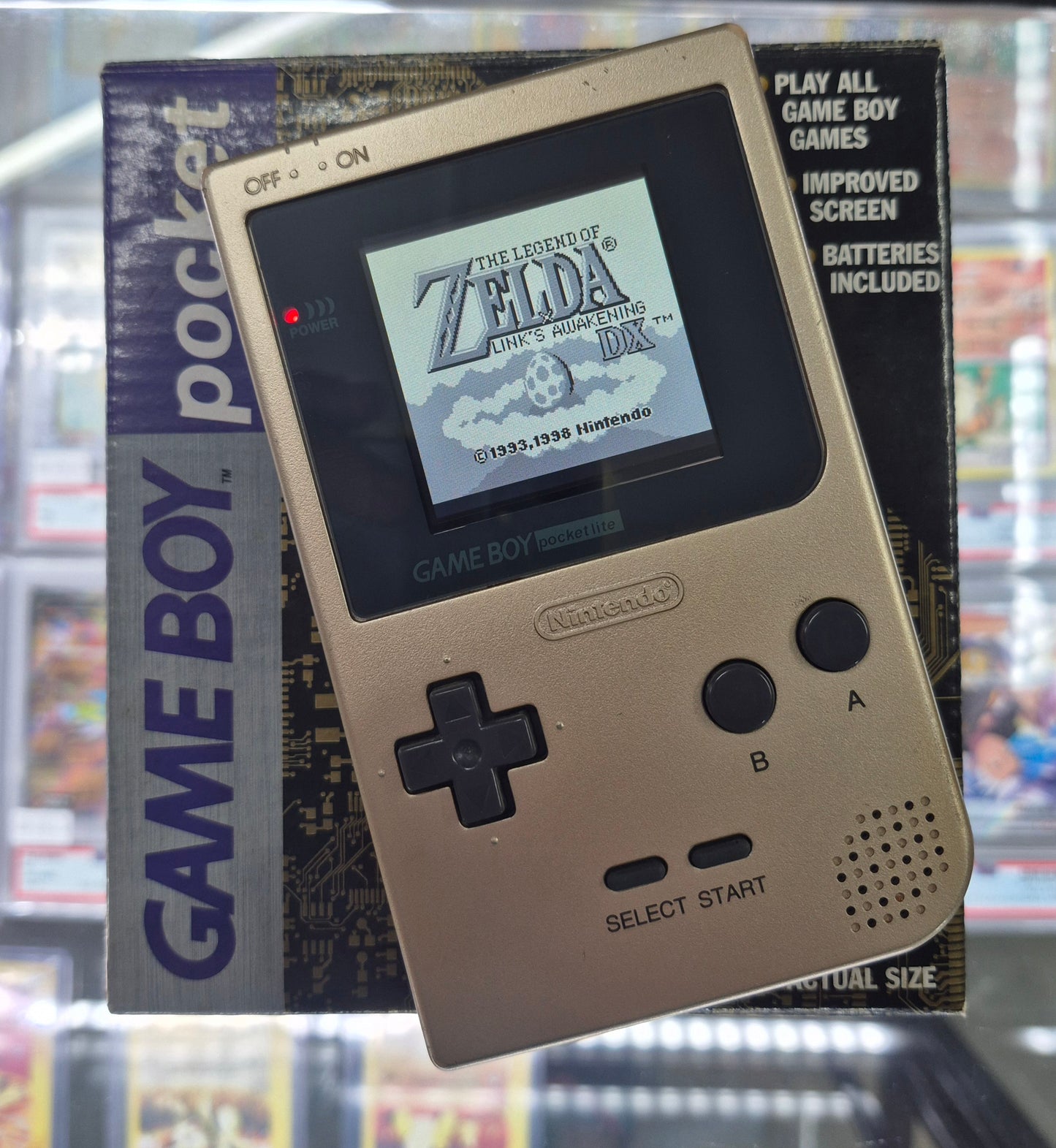 Nintendo Gameboy Pocket MGB-001 Console Gold HandHeld System Complete In Box(New Backlit Screen)