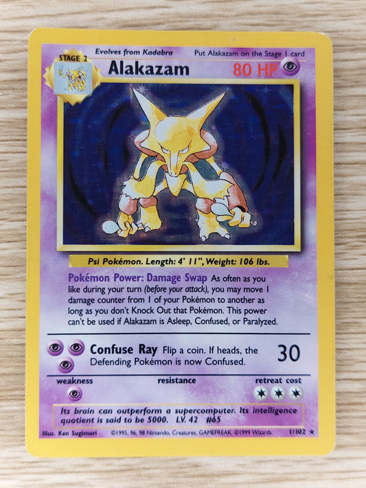 Pokemon 1999 Alakazam Base Set Holo Rare 1/102 MP