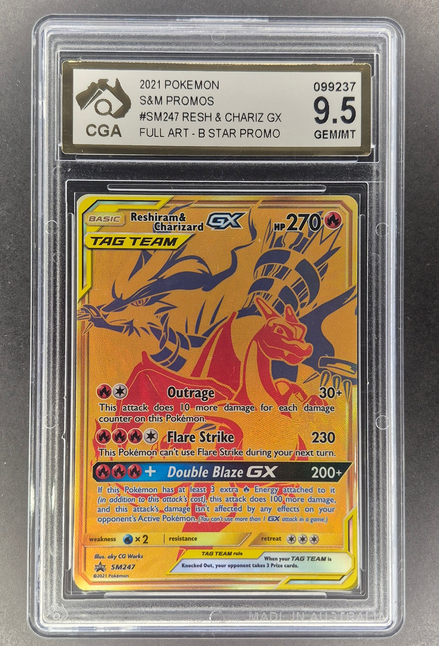2021 Pokemon Reshiram & Charizard GX Tag Team Promo SM247 CGA 9.5