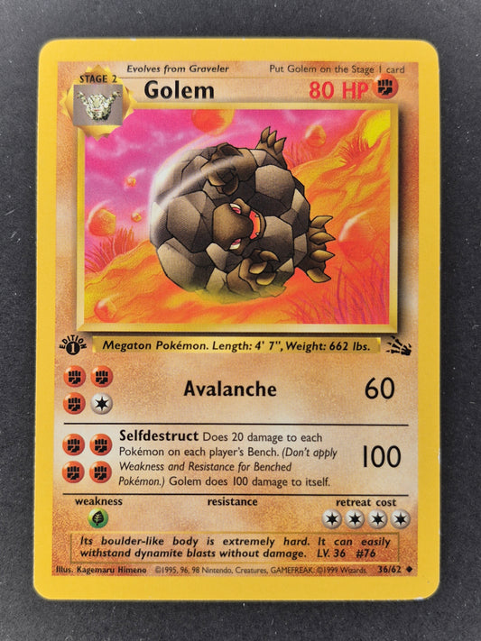 Golem 1st Edition [LP] Fossil Set - 36/62 Pokemon Card [1999]