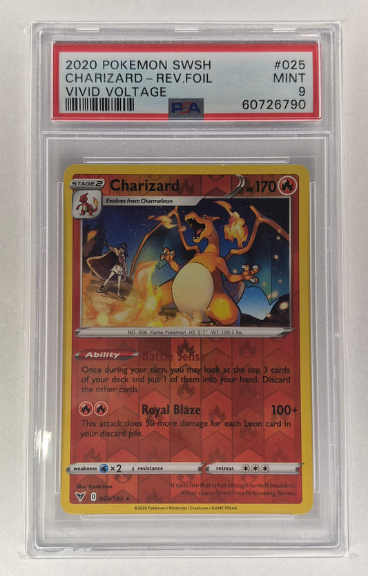 2020 Pokemon Charizard 025/185 REVERSE HOLO Foil Vivid Voltage - PSA 9