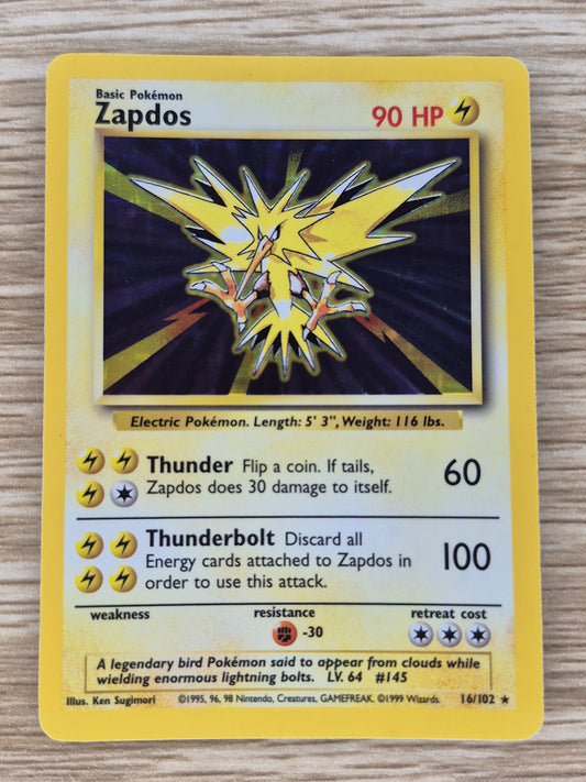 Zapdos - 16/102 - Holo Rare - Base Set - Pokemon Card - LP