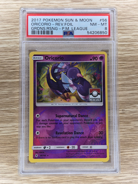 2017 Pokémon S&M Oricorio Reverse Foil Pokémon League PSA 8