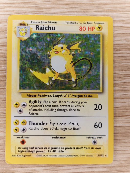 Pokemon 1999 Raichu Base Set Holo Rare 14/102 HP