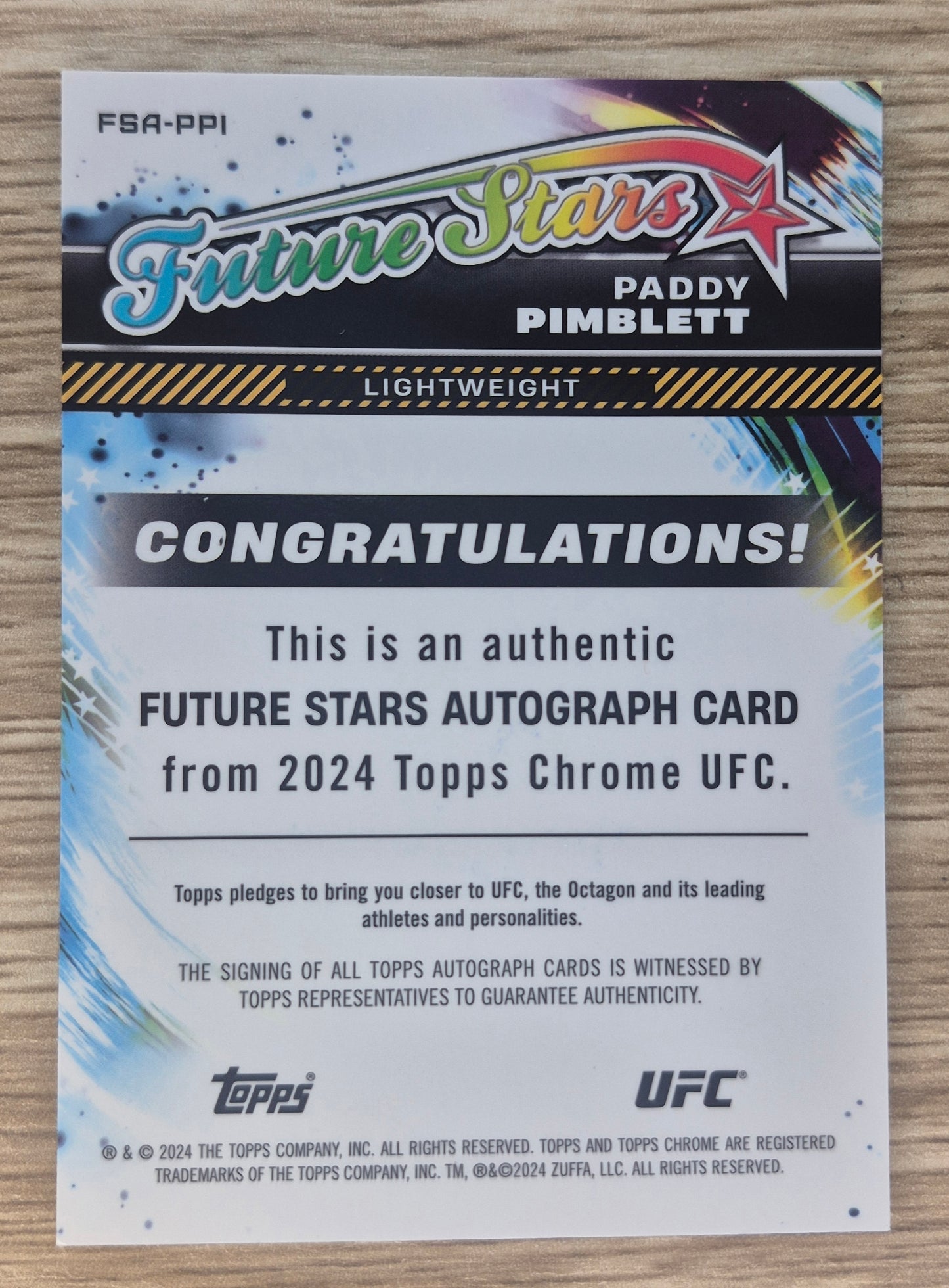2024 Topps Chrome UFC Paddy Pimblett Autograph Future Stars Auto #FSA-PPI