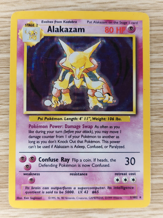 Pokemon 1999 Alakazam Base Set Holo Rare 1/102 HP