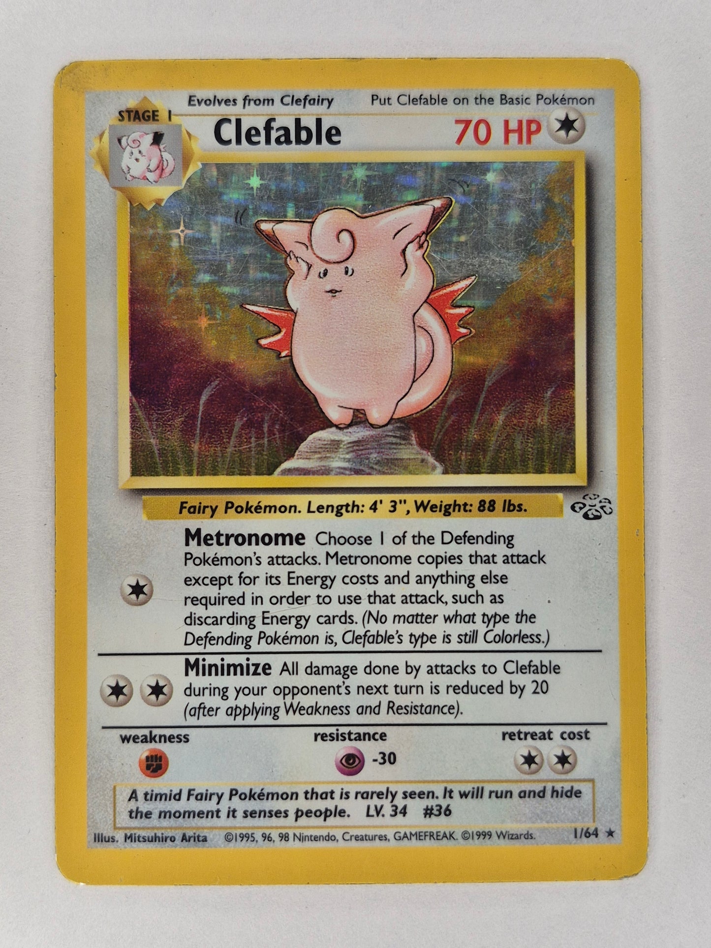 Pokemon 1999 Clefable Base Set Holo Rare 1/64 MP