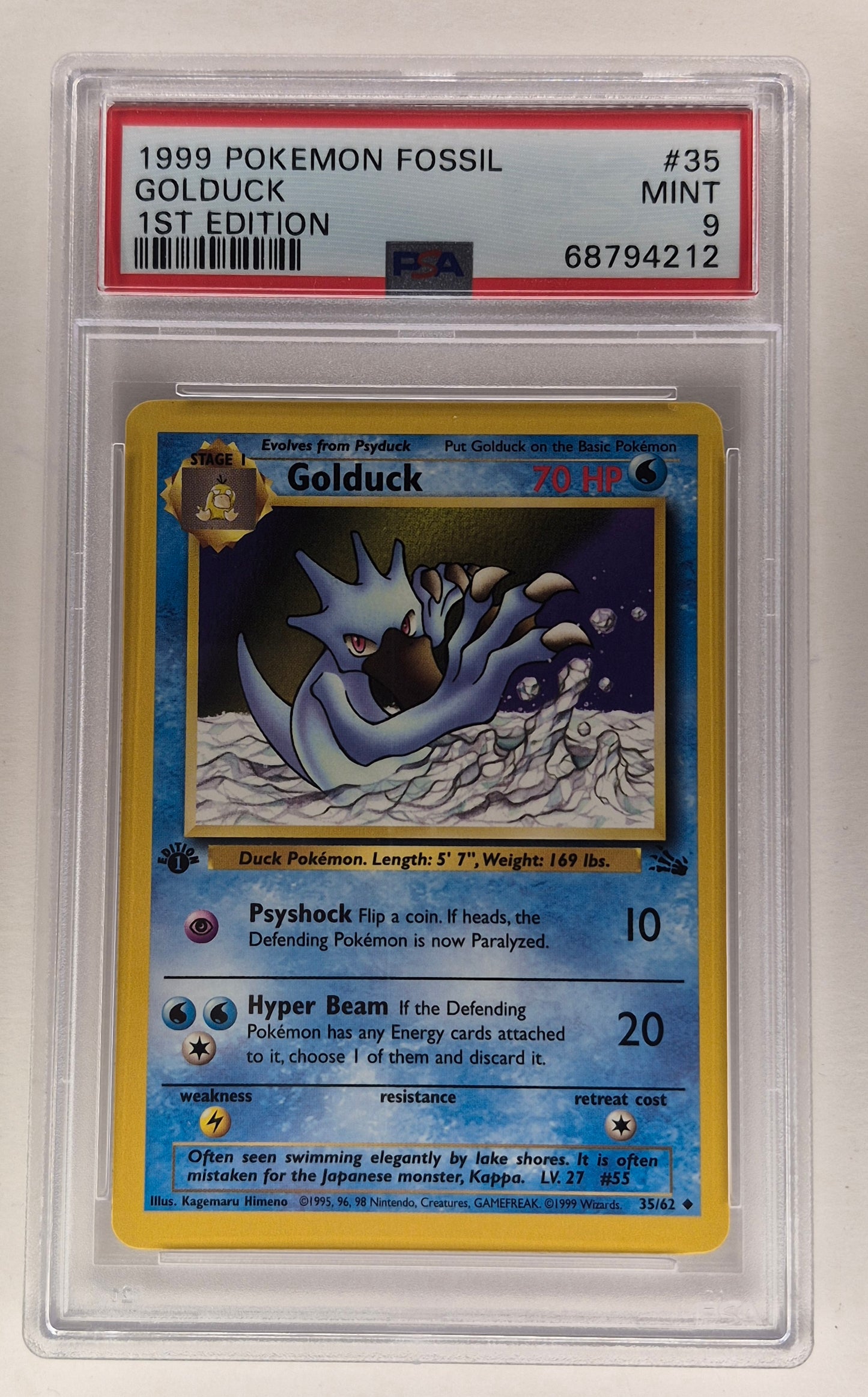 1999 Pokémon Fossil 35/62 Golduck 1st Edition PSA 9