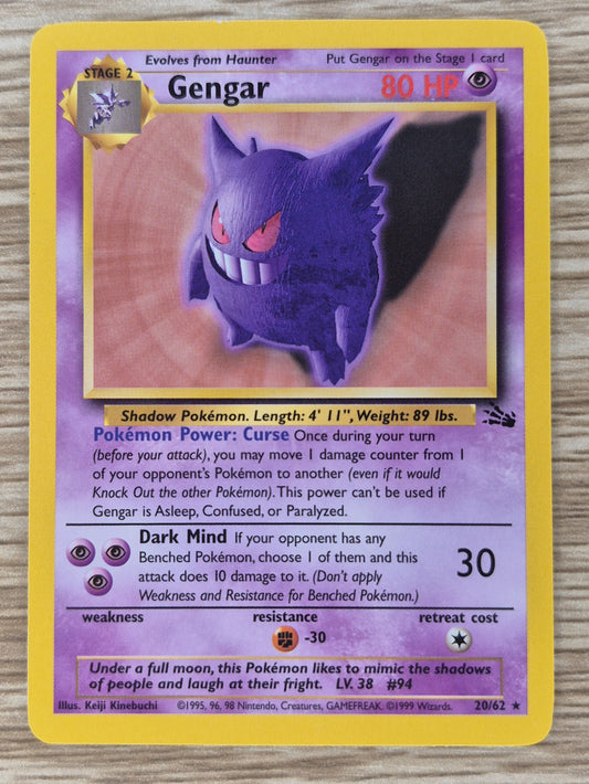 1999 Pokémon Fossil 20/62 Gengar Non Holo Near Mint