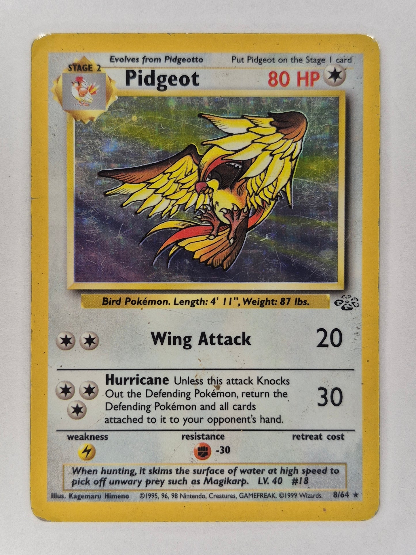 Pokemon 1999 Pidgeot Jungle Holo Rare 8/64 MP