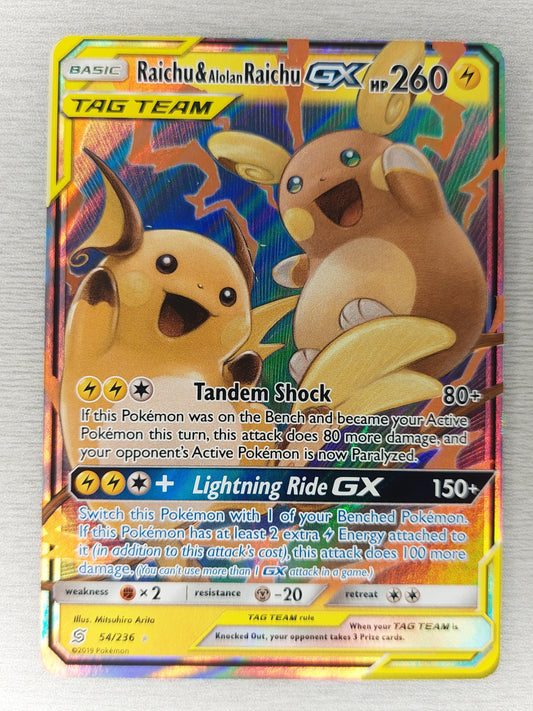 Raichu & Alolan Raichu - GX 54/236 - Unified Minds Pokemon Holofoil LP