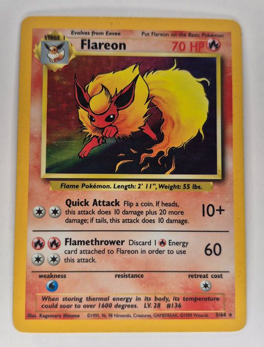 Pokemon 1999 Jungle Flareon Holo No Symbol Error 3/64 MP