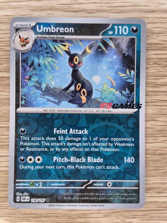Umbreon 130/197 Reverse Holo EB Games Stamp Promo LP Pokemon TCG Obsidian Flames