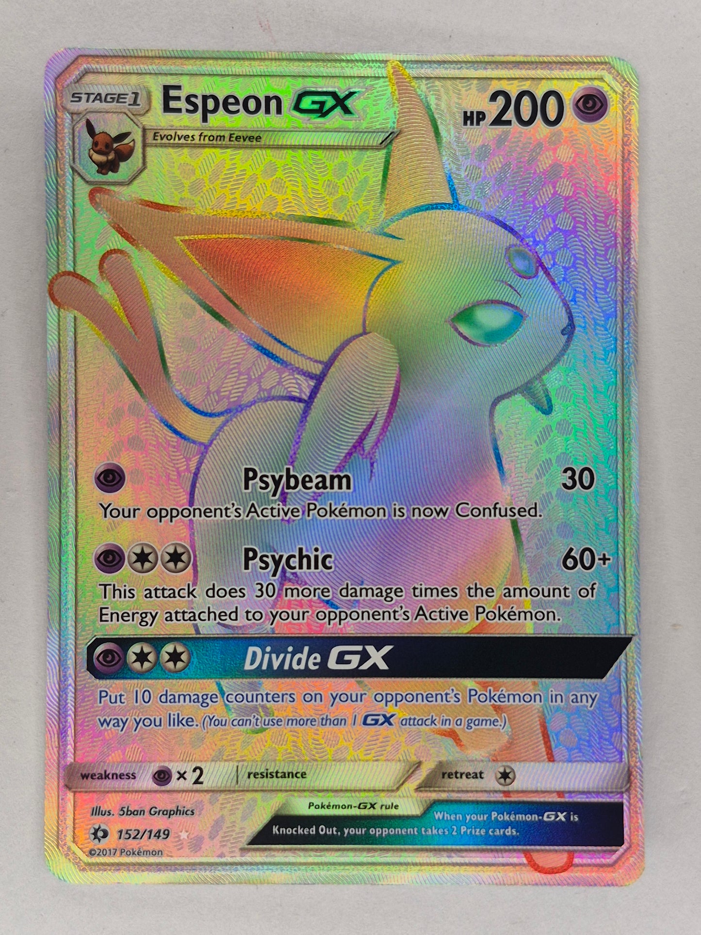 Espeon GX 152/149 (Sun & Moon) Rainbow Secret Rare Holo Pokemon NM