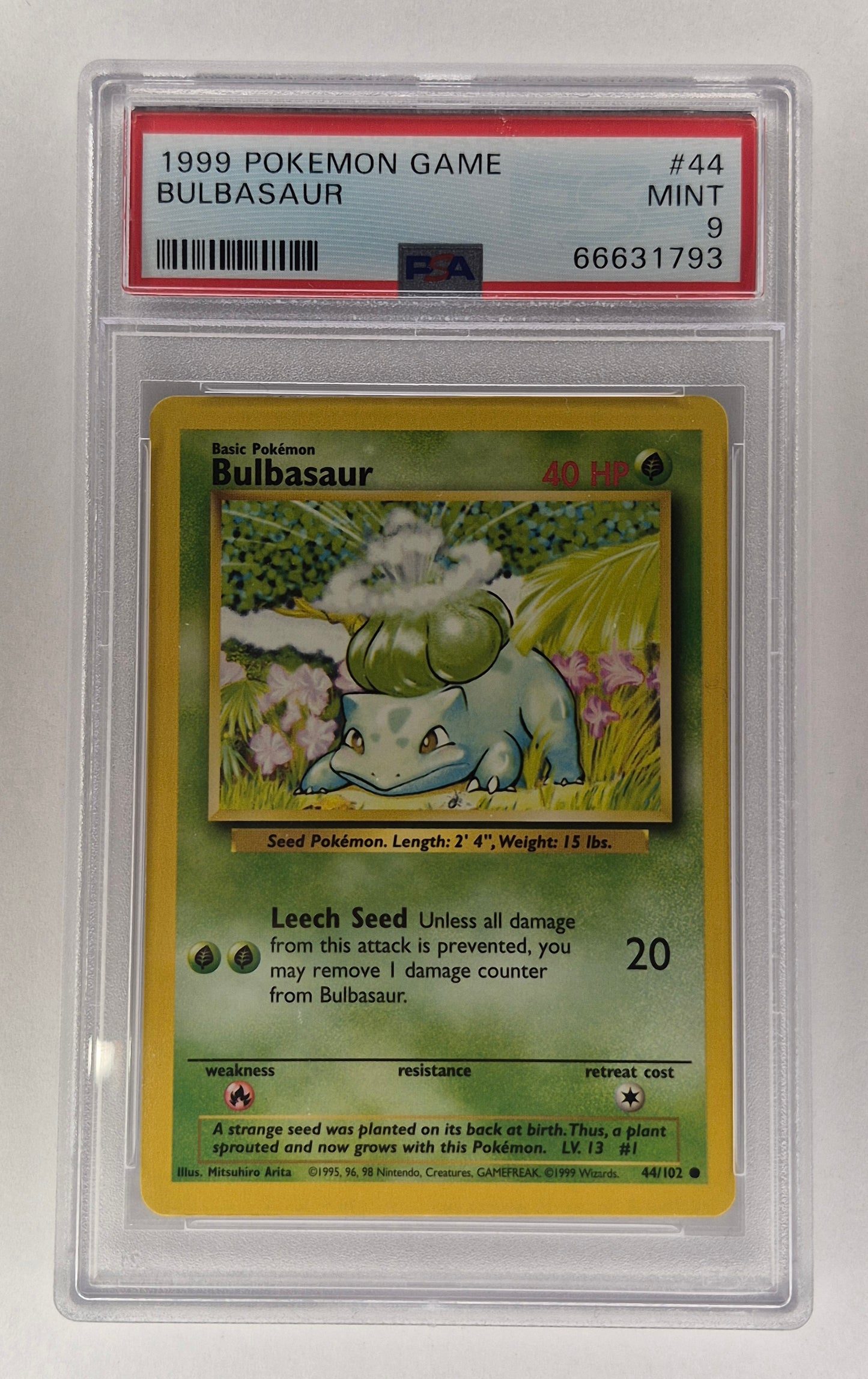 1999 Pokémon Base Set 44/102 Bulbasaur Non Holo PSA 9
