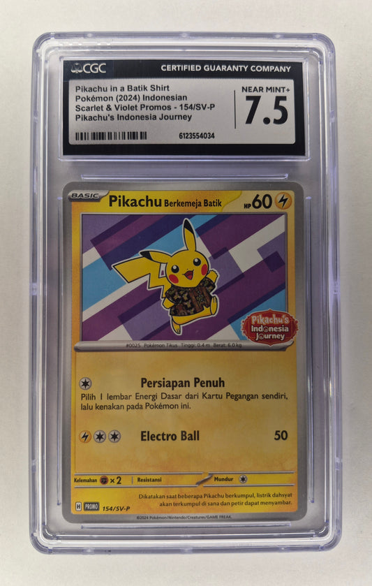 Pokemon Pikachu Batik Shirt Indonesian Journey Promo 154/SV-P  CGC 7.5 NM+