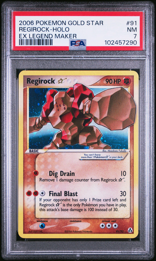 2006 Pokémon Gold Star Regirock Holo 91/92 3X LEGEND MAKER PSA 7 NM.