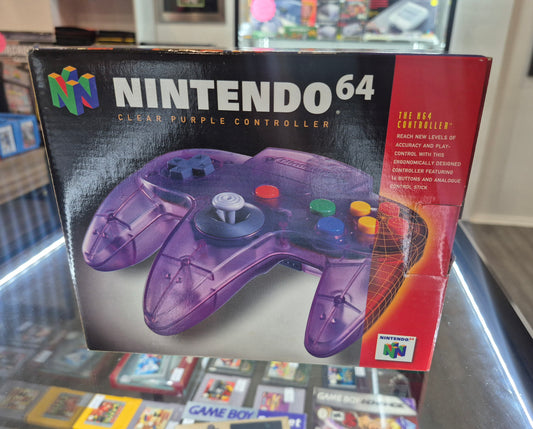 Nintendo N64 Clear Purple Controller In Box,Tested,+ insert Box in Excellent Condition
