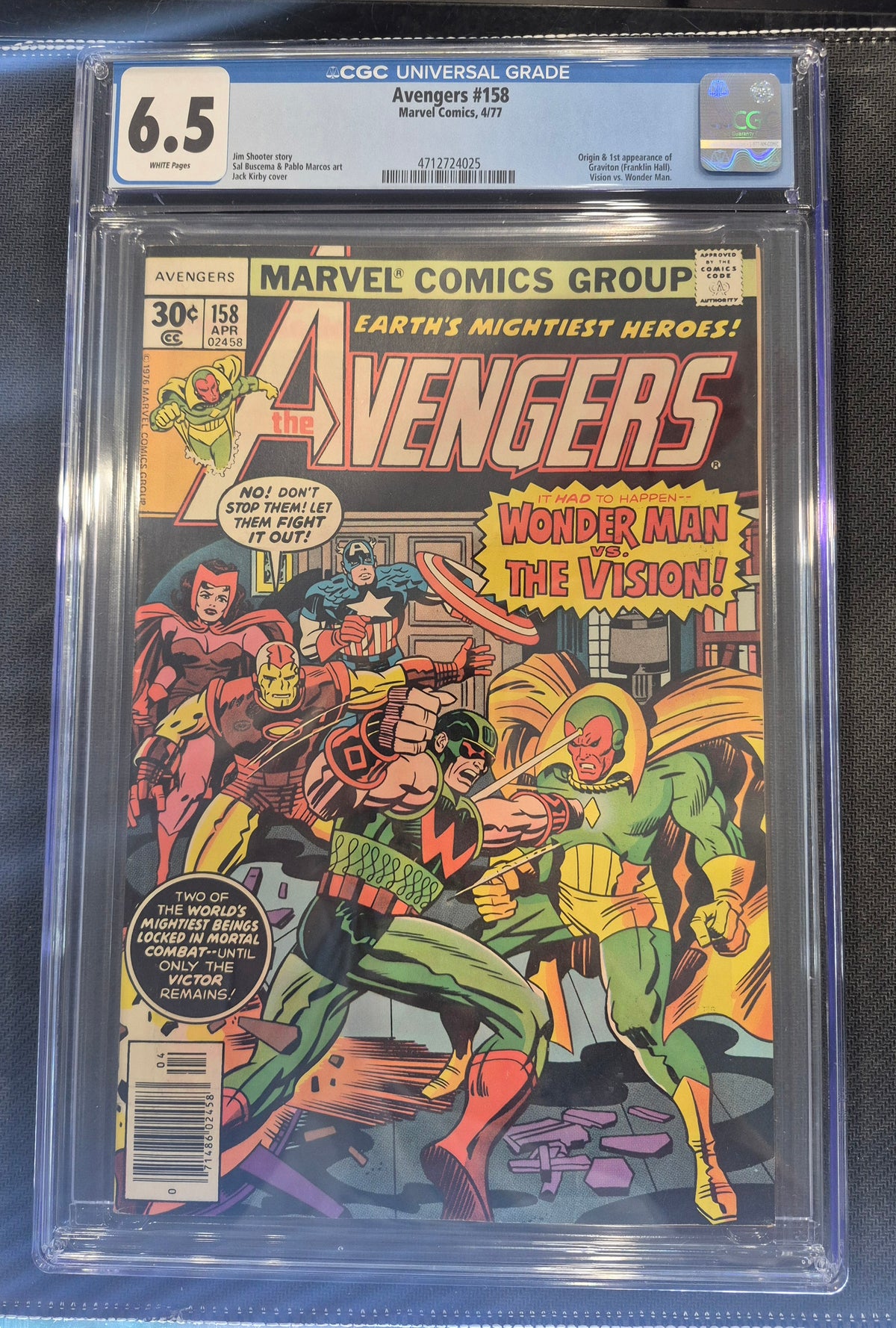 AVENGERS #158 CGC 6.5 WHITE PAGES 1ST APPEARANCE GRAVITON MARVEL 1977 Vision