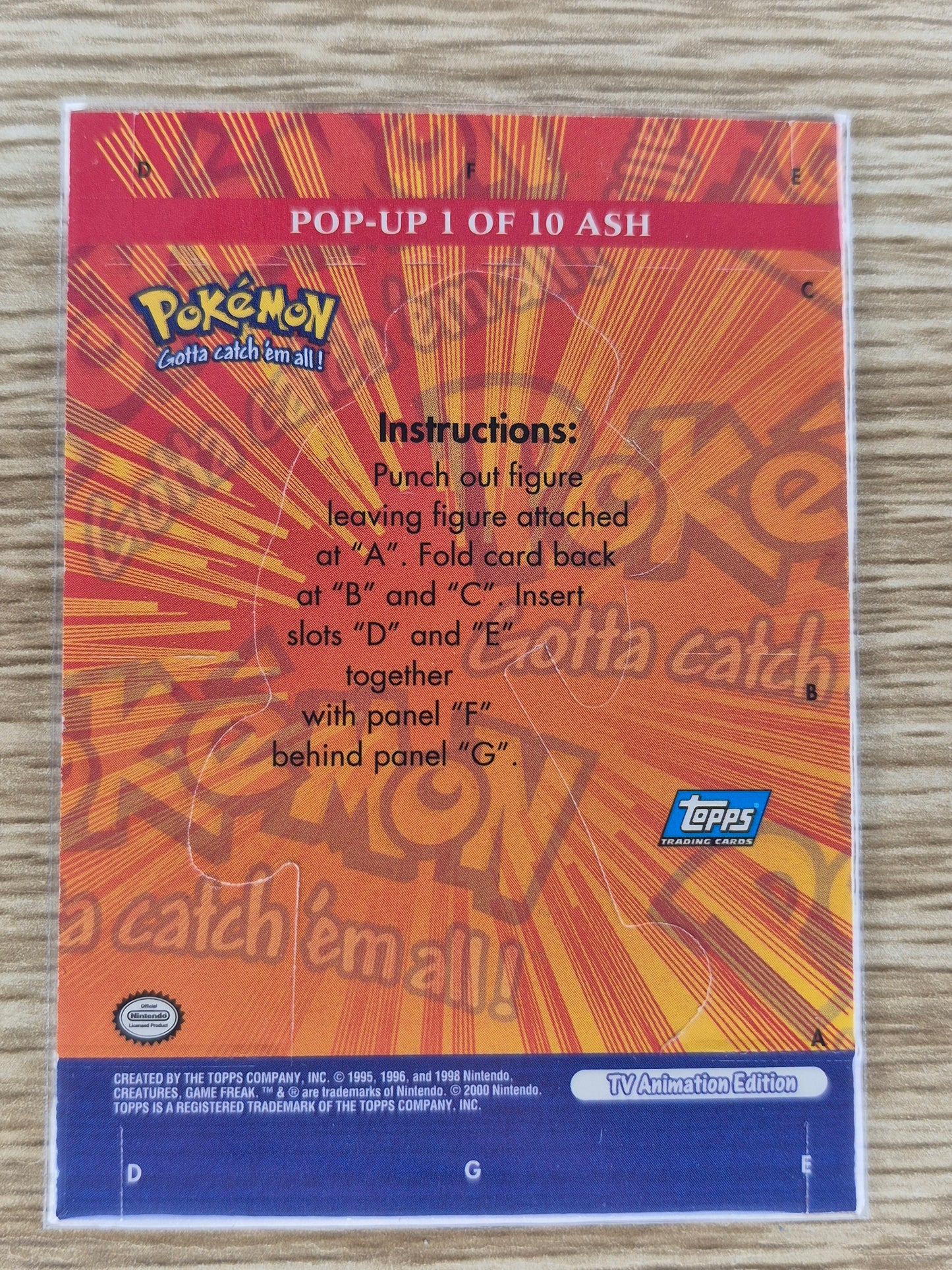 Mint 2000 Topps Pokemon TV Animation Edition Pop-Up ASH #1 of 10 Pop-up Card