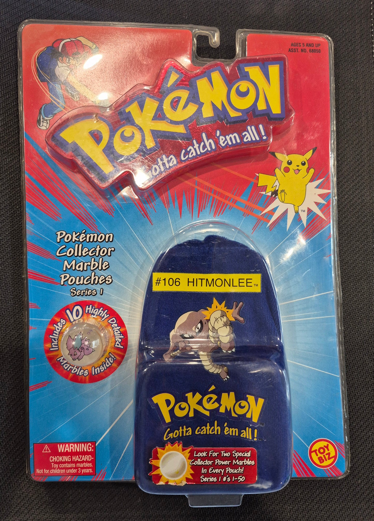 2000 Toy Biz Pokémon Series 1 Hitmonlee Collector Marble Pouch (NISB)