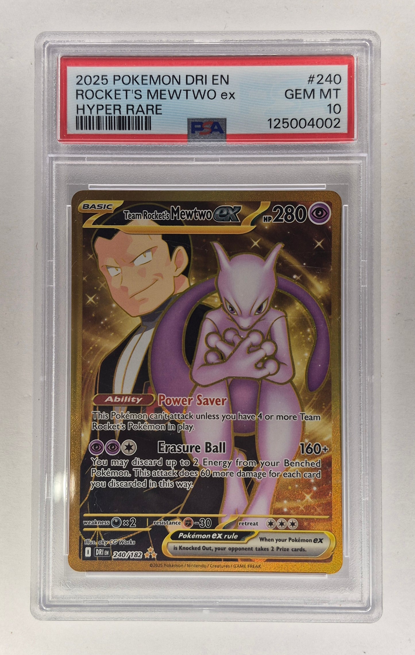 2025 Pokémon Destined Rivals 240/182 Rocket's Mewtwo ex Gold Hyper Rare PSA 10