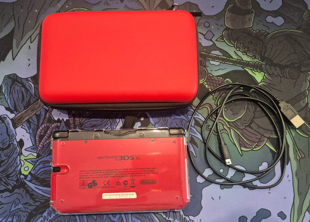 Nintendo 3DS XL- RED  Console  VGC in clear protector with soft case and usb charger
