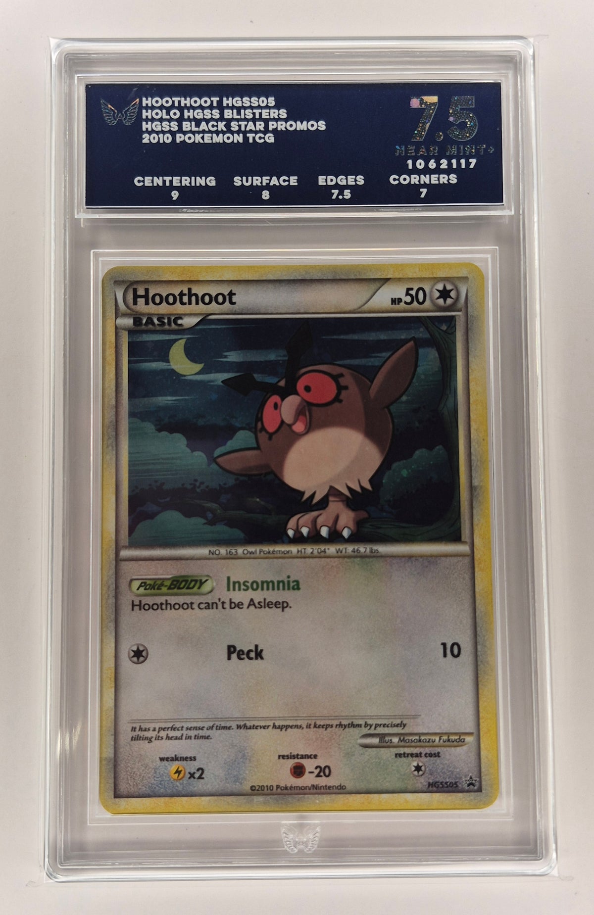 2010 Pokémon HGSS05 Blisters Hoothoot Holo Black Star Promo ARK 7.5 PSA