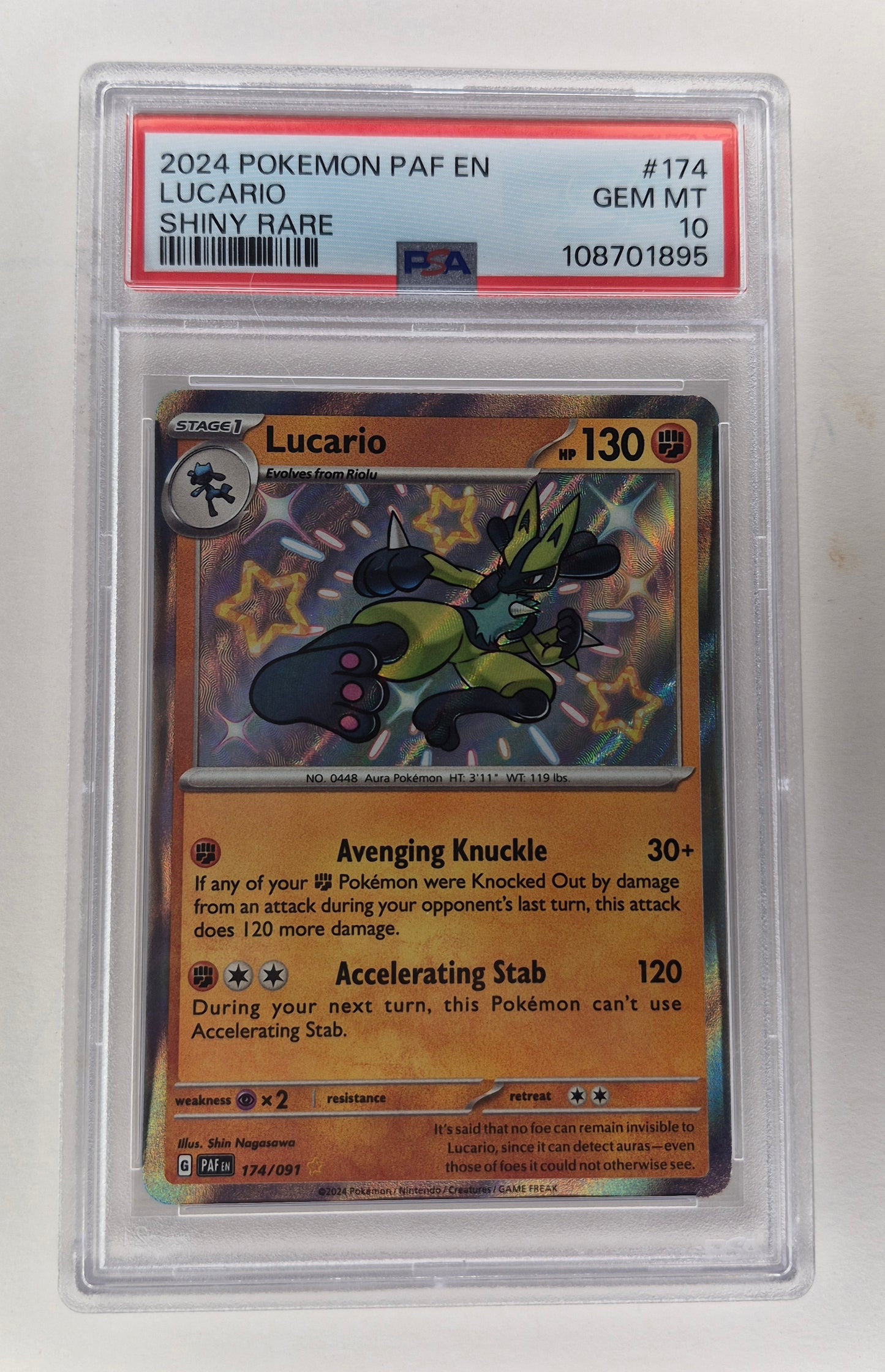 2024 Pokémon Paldean Fates 174/091 Lucario Baby Shiny Rare PSA 10 Gem Mint