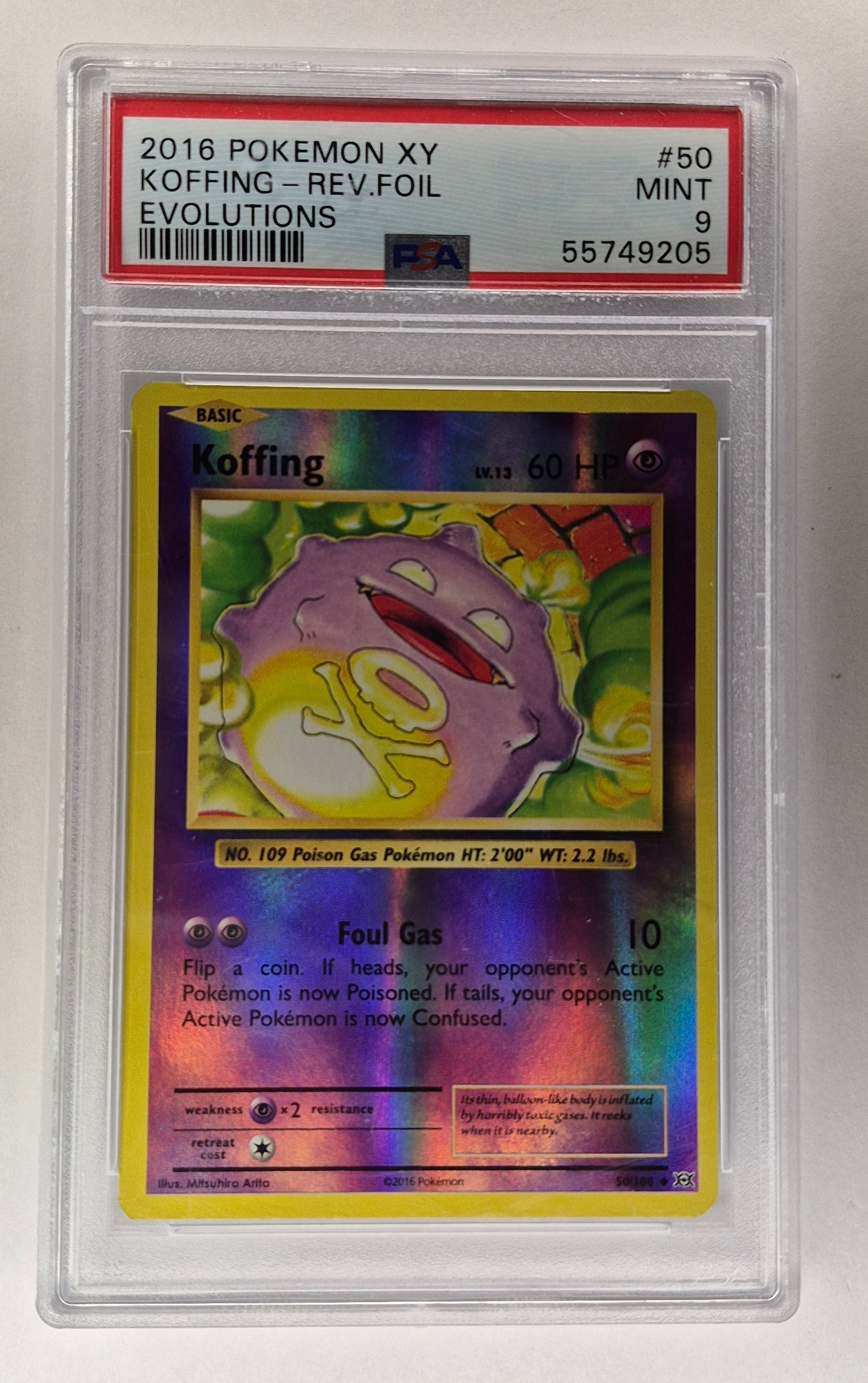 2016 Pokémon XY Evolutions 50/108 Koffing Reverse Holo PSA 9