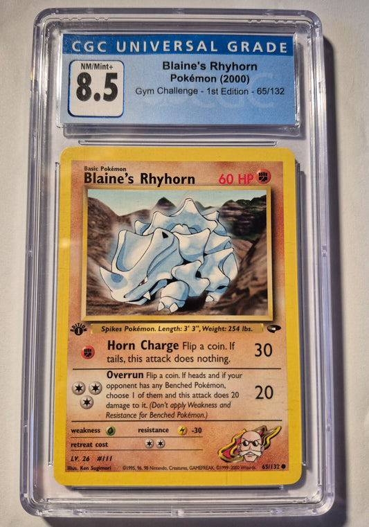2000 Pokémon Gym Challenge 65/132 Blaine's Rhyhorn 1st Edition CGC 8.5