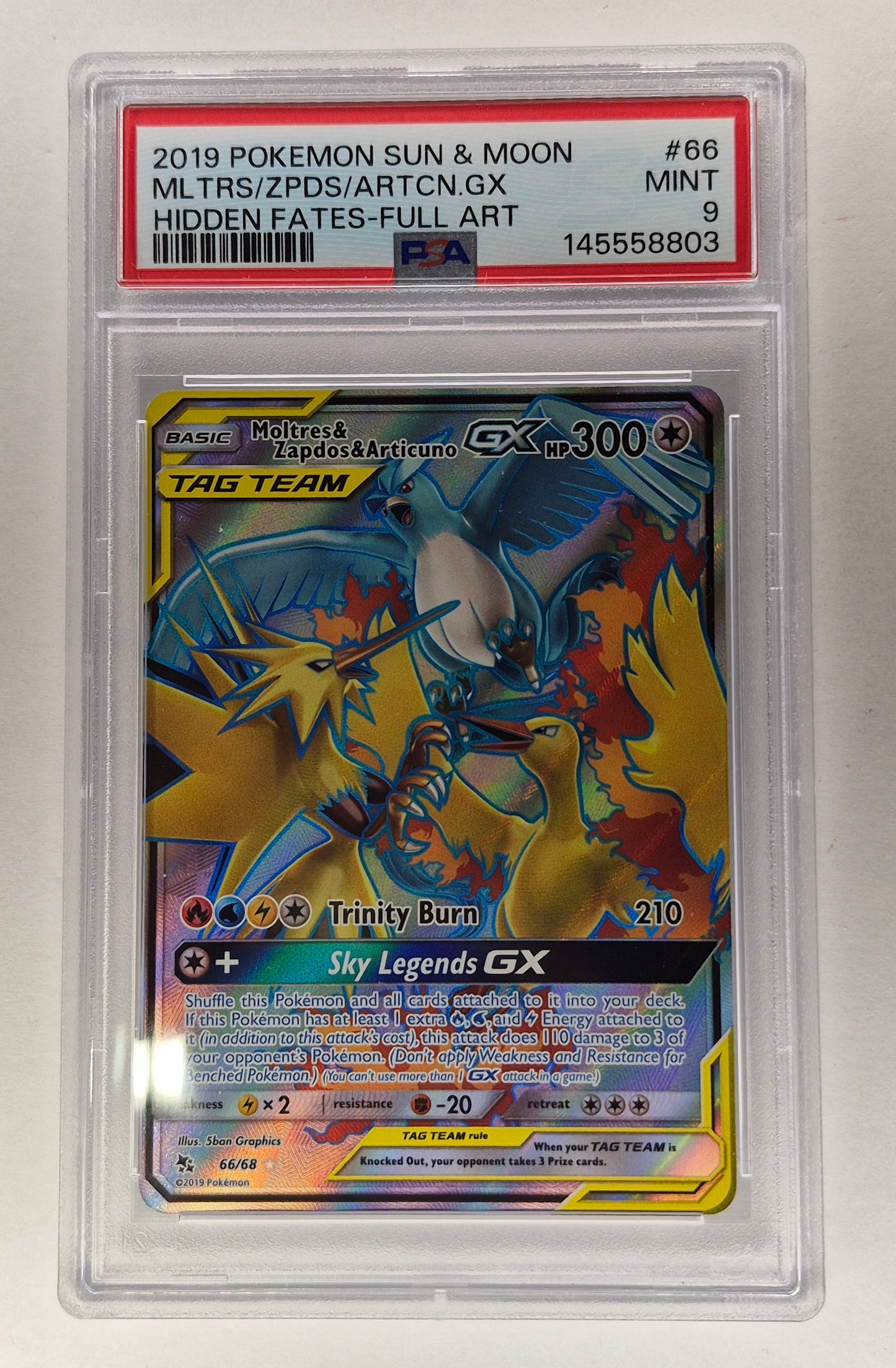 2019 Pokémon S&M Hidden Fates 66/68 Motres/Zapdos/Articuno PSA 9