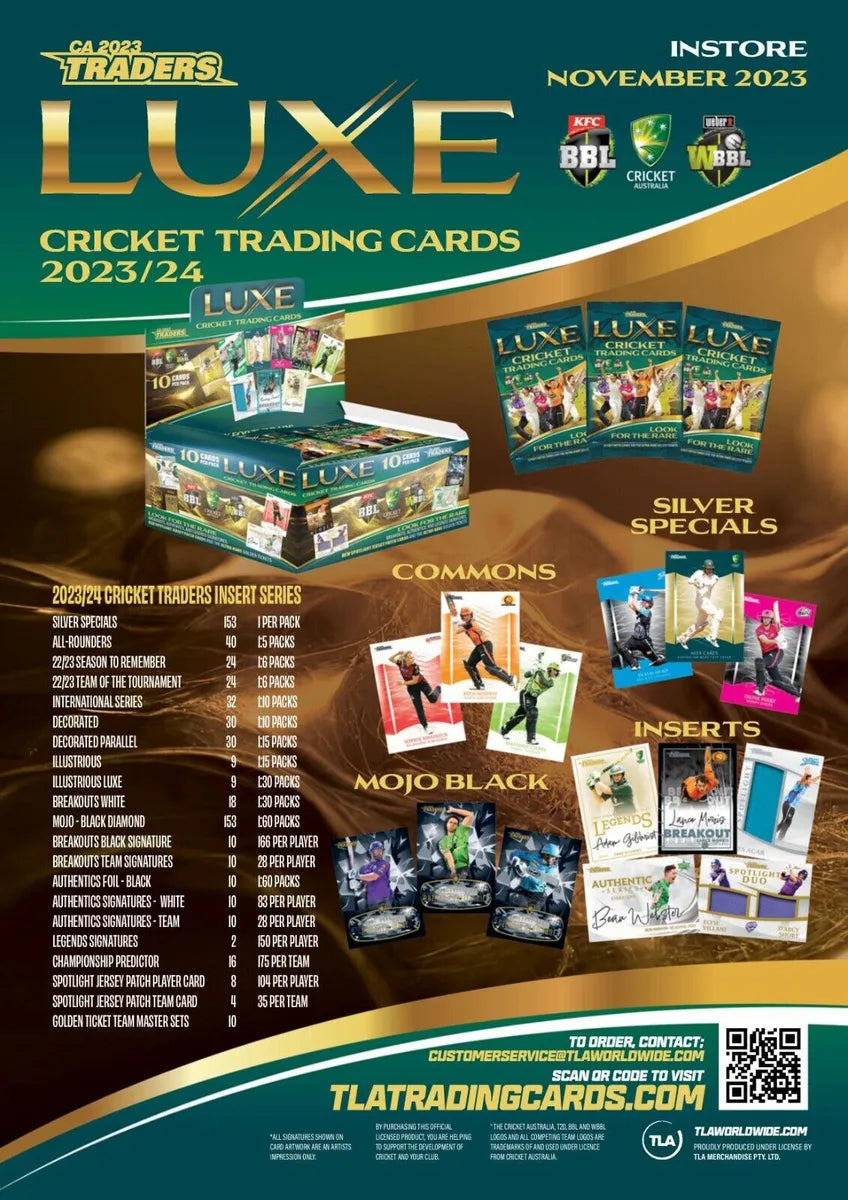 2023 2024 CA Traders LUXE Cricket Cards Factory Sealed Hobby Box 30 Packs