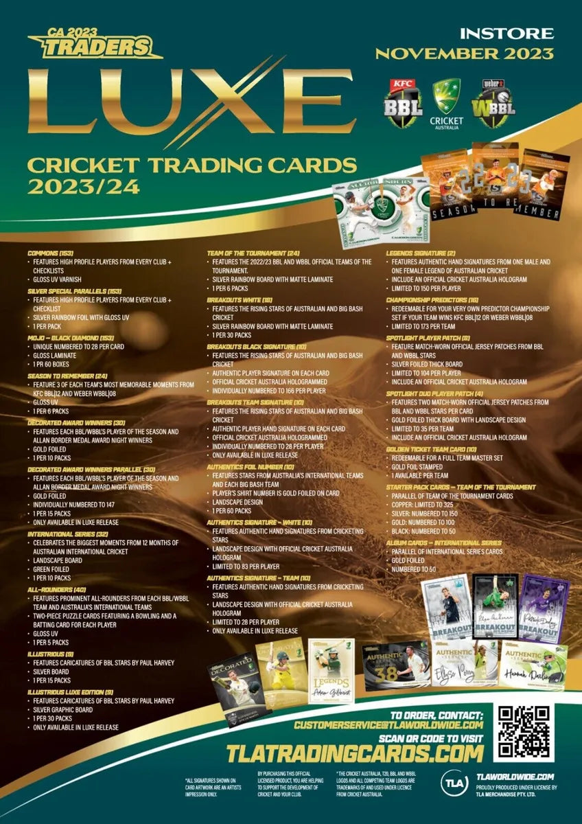 2023 2024 CA Traders LUXE Cricket Cards Factory Sealed Hobby Box 30 Packs